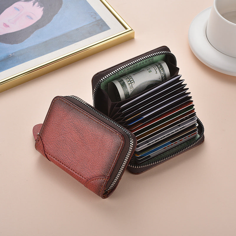 Zippered Leather Card Holder Wallet
