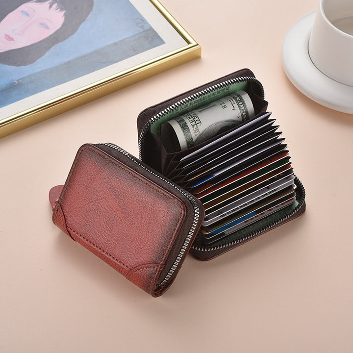 Zippered Leather Card Holder Wallet