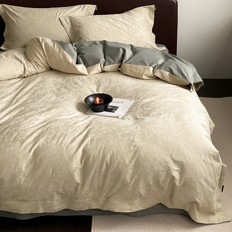 Reversible Jacquard Cotton-Sateen Duvet Cover Set with Floral Damask Texture