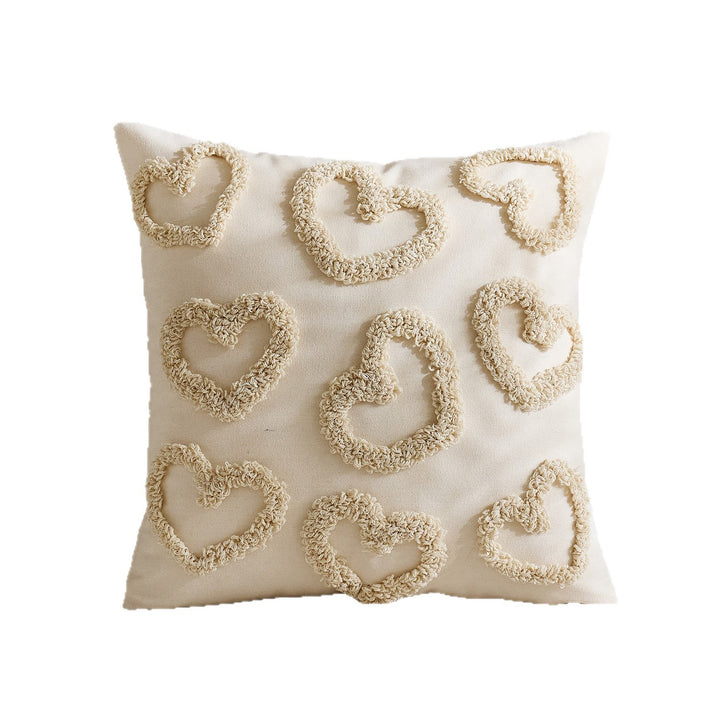 Handcrafted Tufted Heart-Pattern Lumbar Throw Pillow Cover
