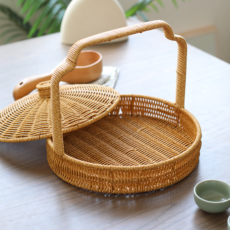 Handwoven Round Serving Basket with Ergonomic Handle Stornfield