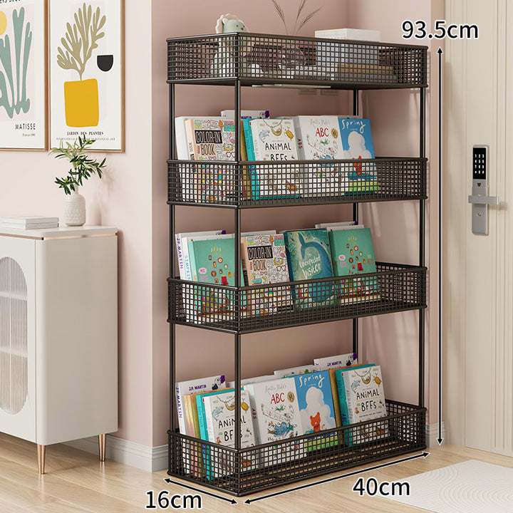 Freestanding Mesh Four-Tier Book and Toy Storage Shelf