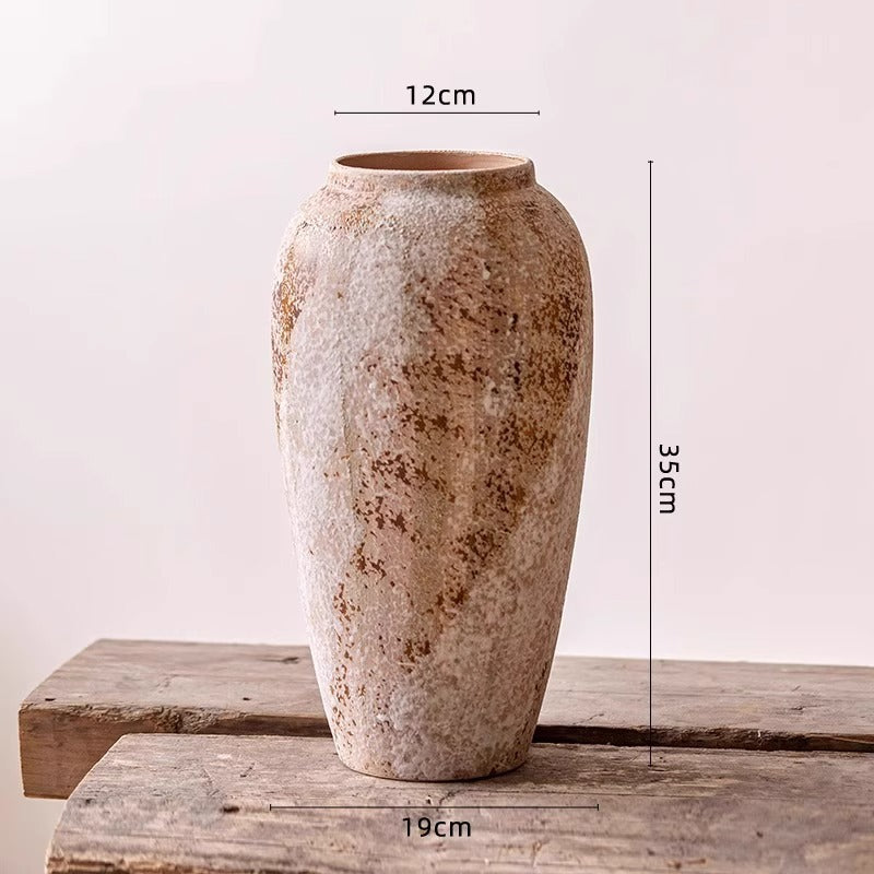 Rustic Textured Round Ceramic Bulb Vase with Narrow Opening