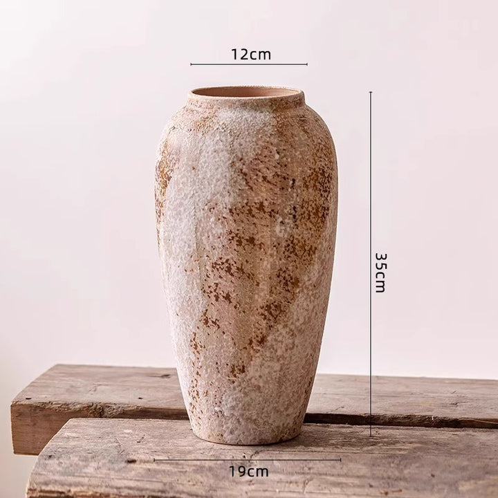 Rustic Textured Round Ceramic Bulb Vase with Narrow Opening