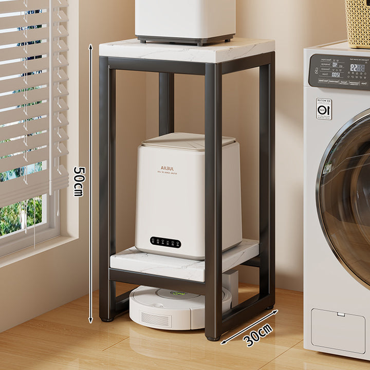 Narrow Two-Tier Metal Appliance Stand with Faux Marble Shelves