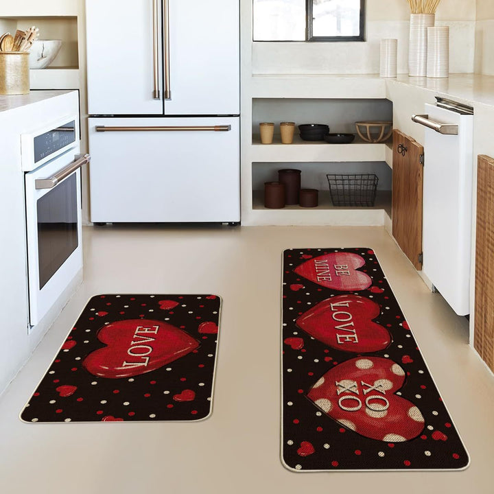Heart-Themed Kitchen Runner Mat Stornfield