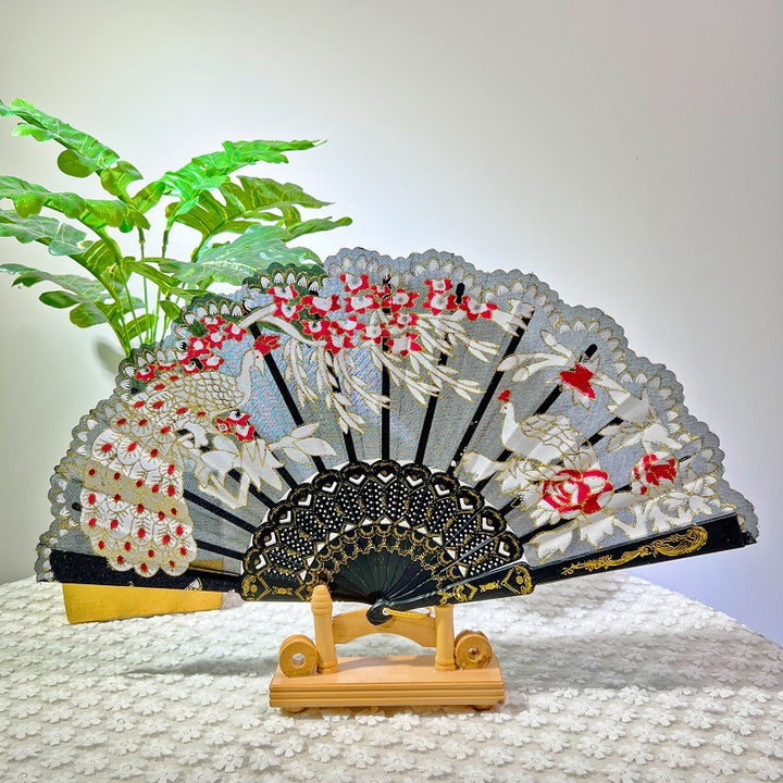Women Folding Hand Fan with Elegant Embroidery Stornfield