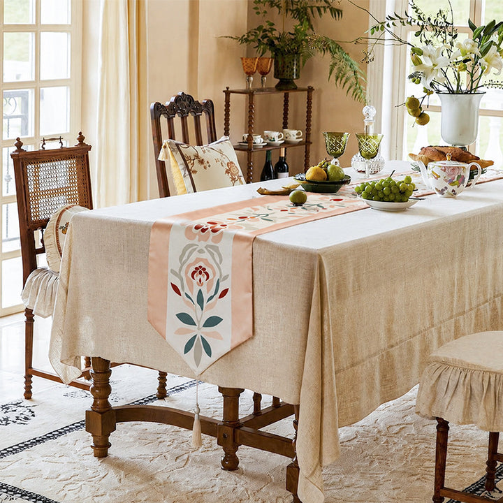 Decorative table runner with oriental tile pattern and tassels Stornfield