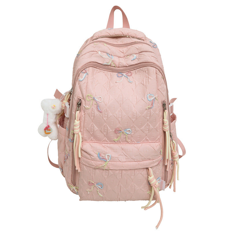 Quilted Embroidered Bow-Design Backpack Stornfield