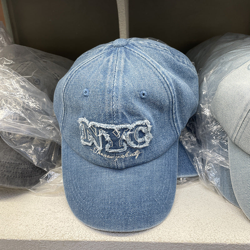 Unisex Distressed Denim Cap with NYC Embroidery Stornfield