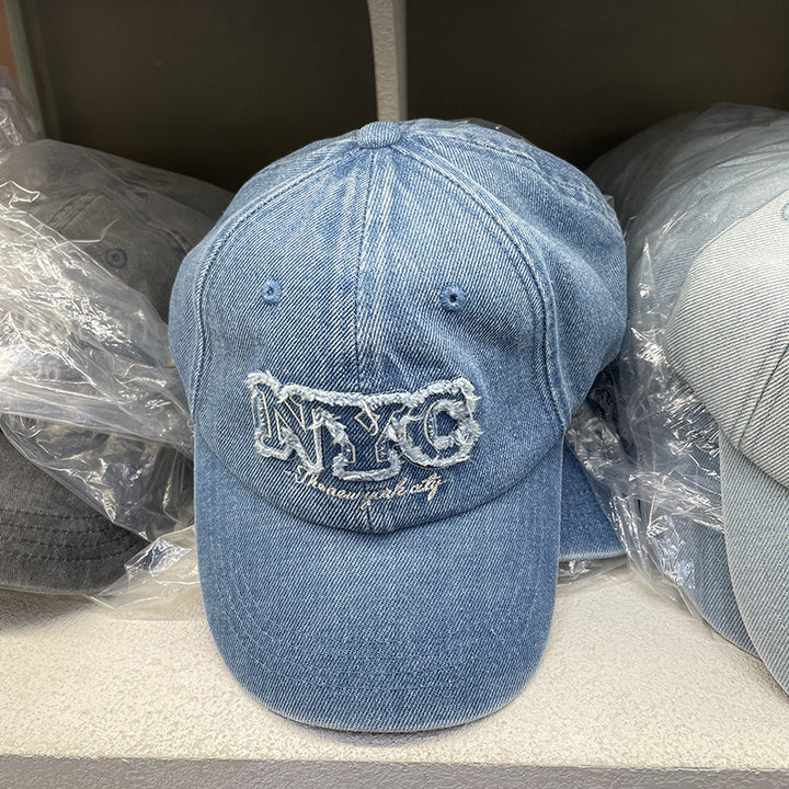 Unisex Distressed Denim Cap with NYC Embroidery Stornfield