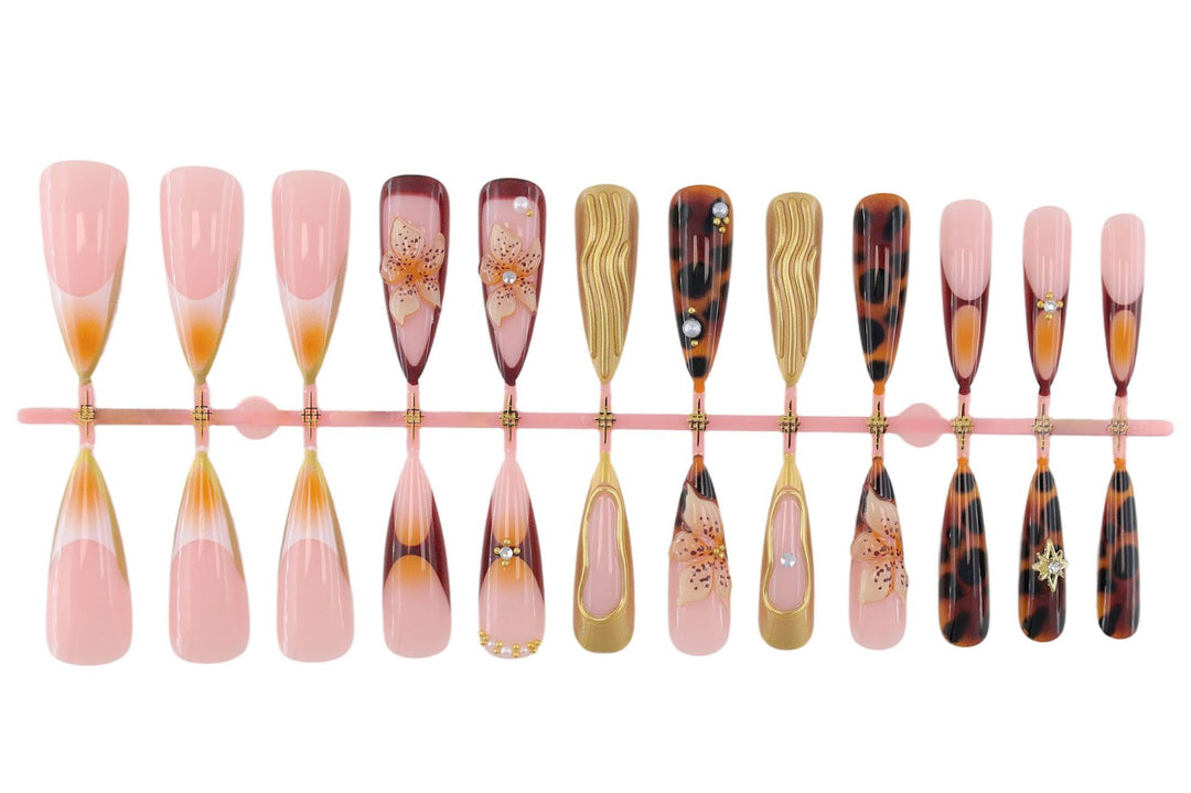 Artificial Nails Set with Elegant 3D Flowers and Glamorous Accents Stornfield