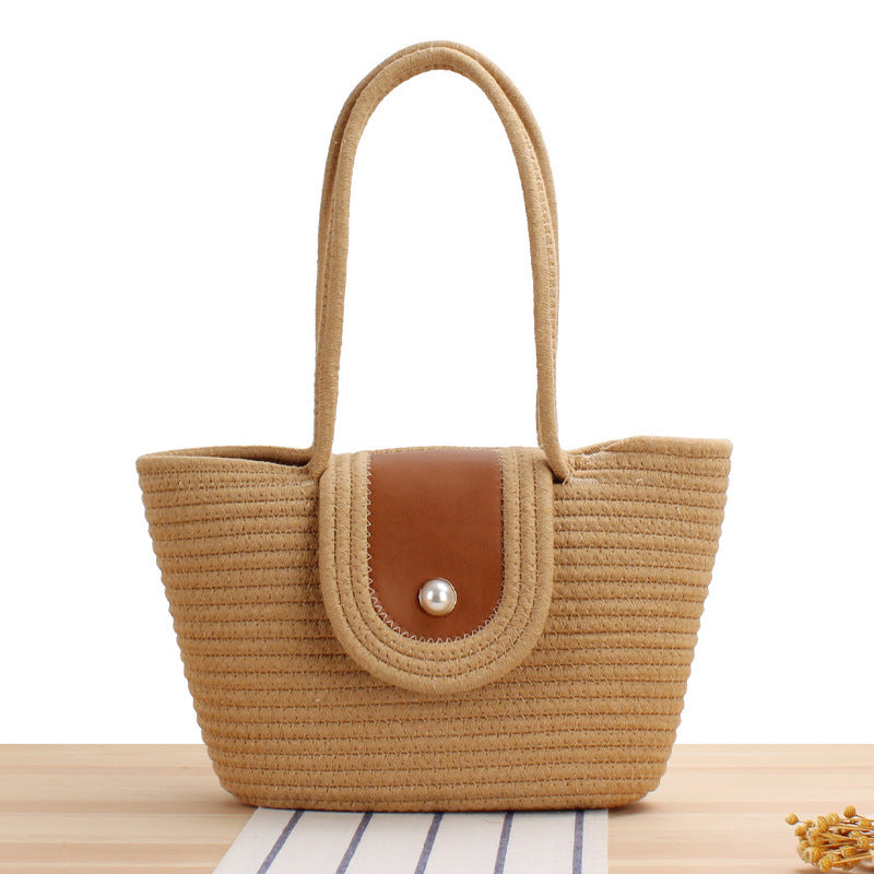 Elegant basket bag with leather flap closure Stornfield