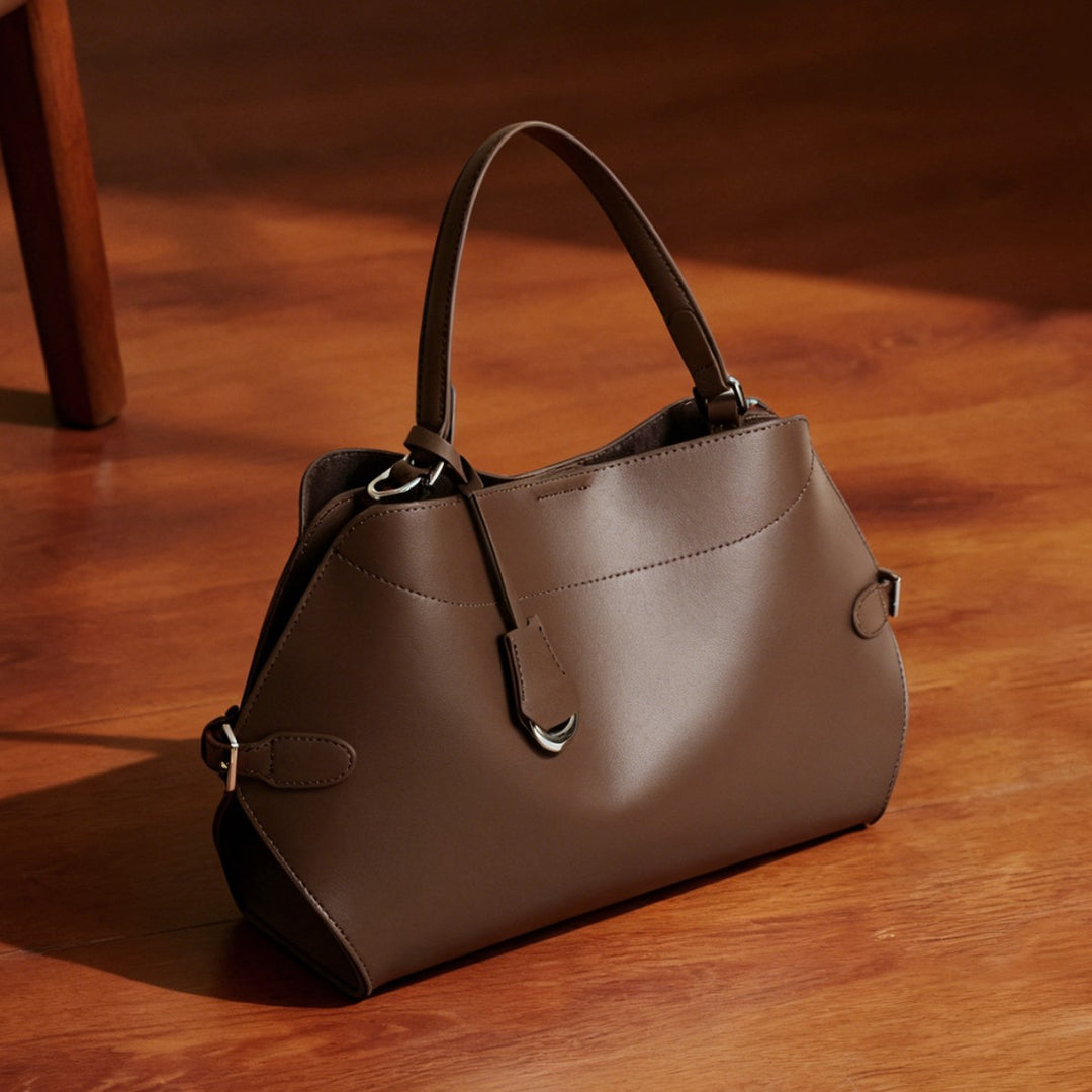 Structured Smooth Leather Top-Handle Tote Bag with Silver Hardware