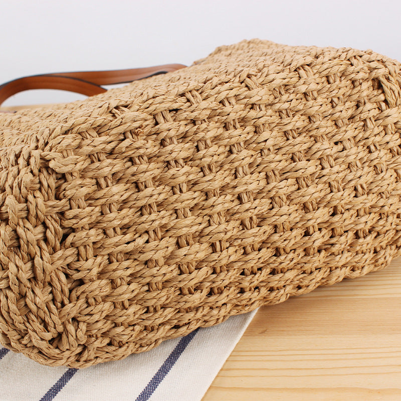 Durable straw tote bag with sturdy leather handles Stornfield