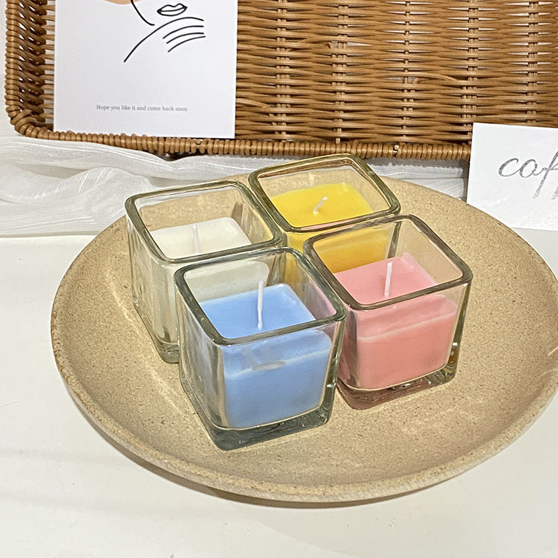 Square Glass Votive Scented Soy Candle with Cotton Wick Minimalist Vessel