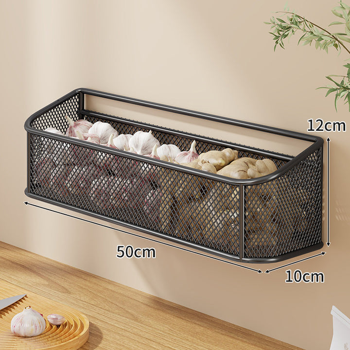 Wall-Mounted Ventilated Metal Mesh Storage Basket with Slim Rectangular Profile
