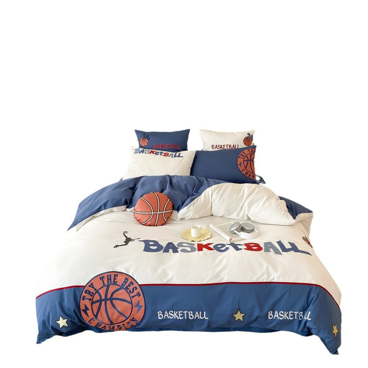 Basketball-Themed Cotton Sateen Duvet Cover Bedding Set with Printed Pillow Shams