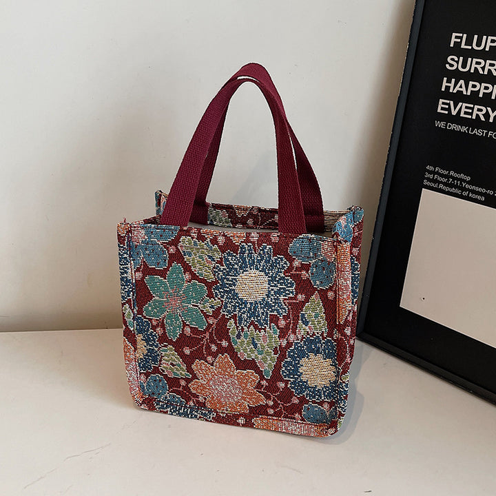 Floral Embroidered Tapestry Tote Bag