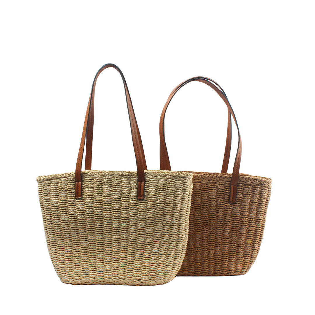 Natural straw bag with elegant leather handles Stornfield
