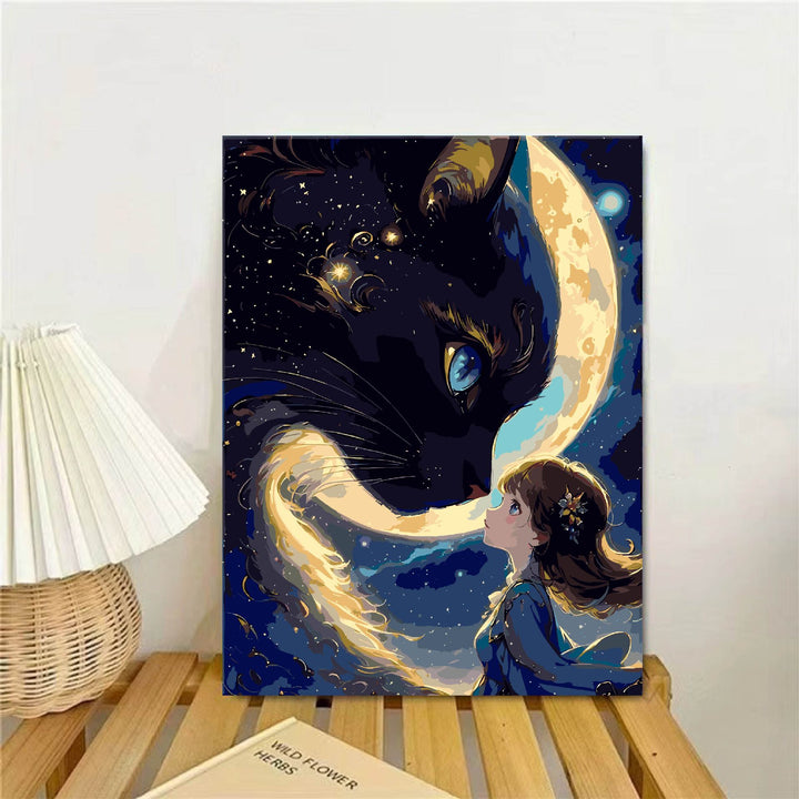 Whimsical Fantasy Cat and Girl Wall Art Stornfield