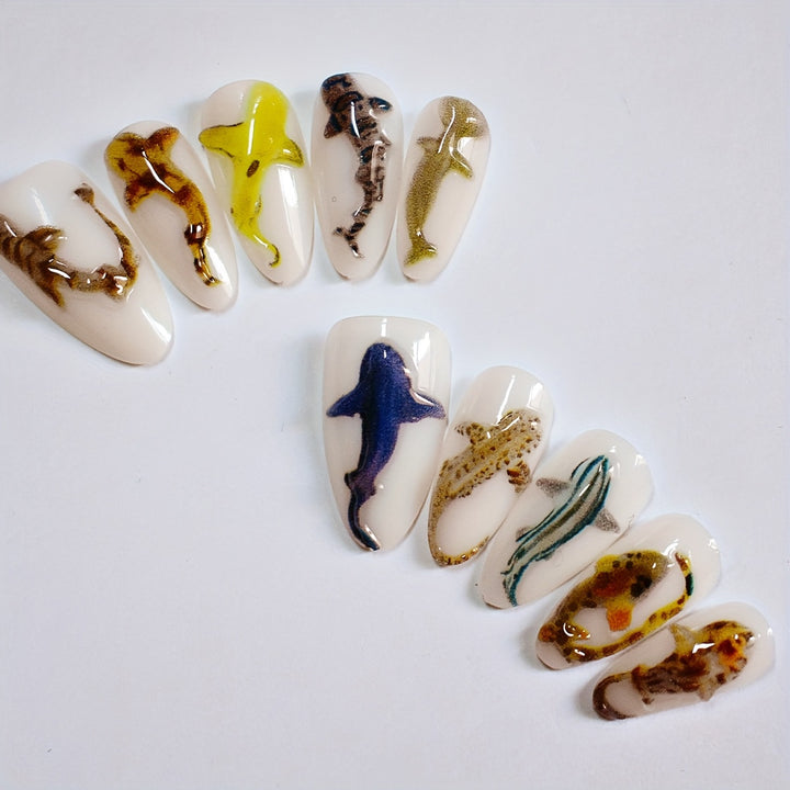 Artistic Shark-Themed Press-On Nail Art Stornfield