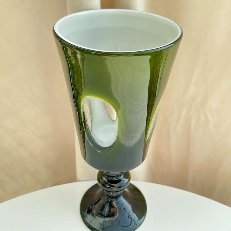 Tall Pedestal Handblown Decorative Goblet-Style Glass Vase with Stacked Stem Stornfield