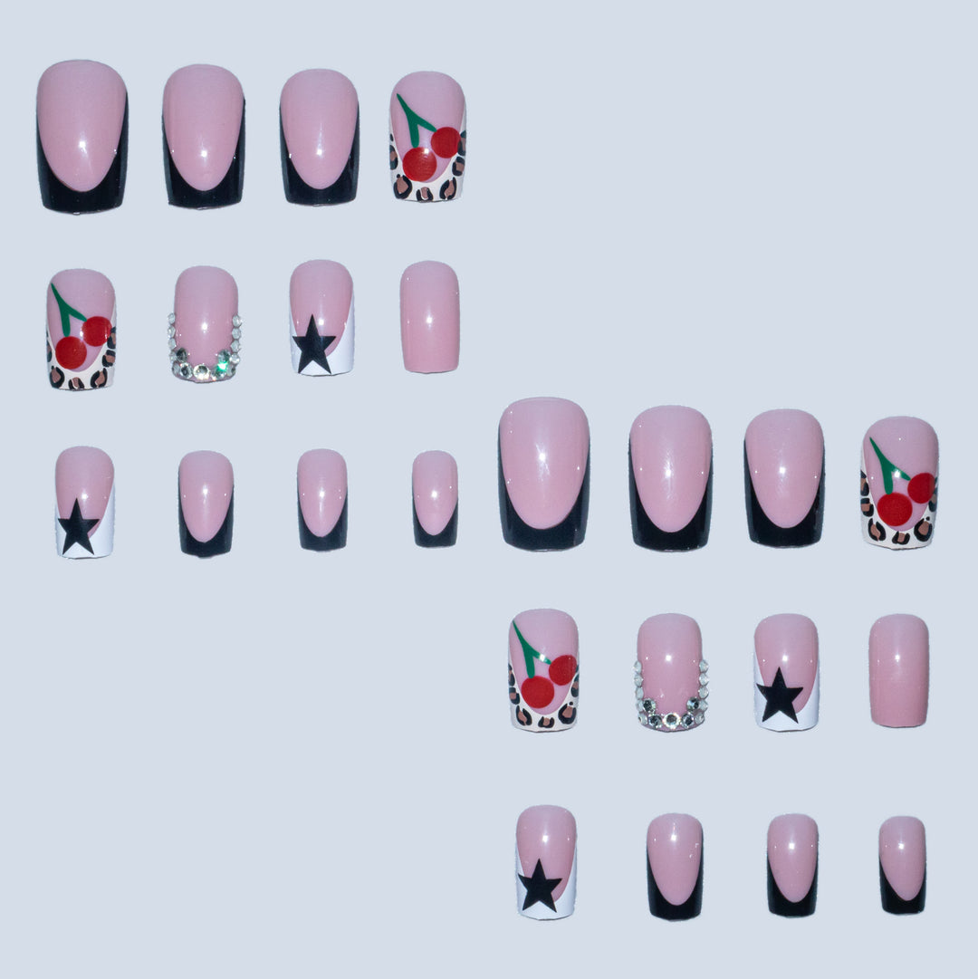 Artistic Nail Art Design Set with Cherry and Star Accents