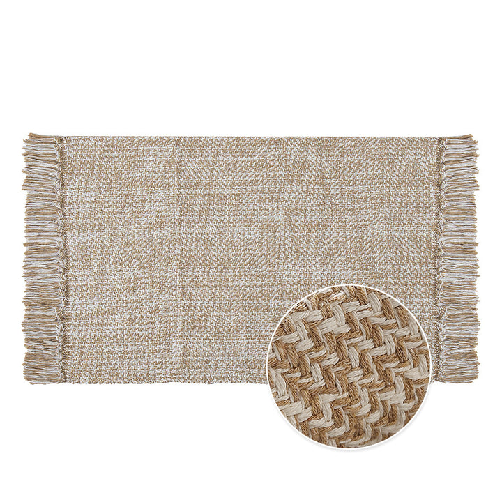 Woven table runner made of cotton blend with fine structure and herringbone look as well as decorative fringes Stornfield