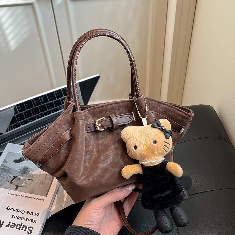 Faux Suede Handheld Satchel