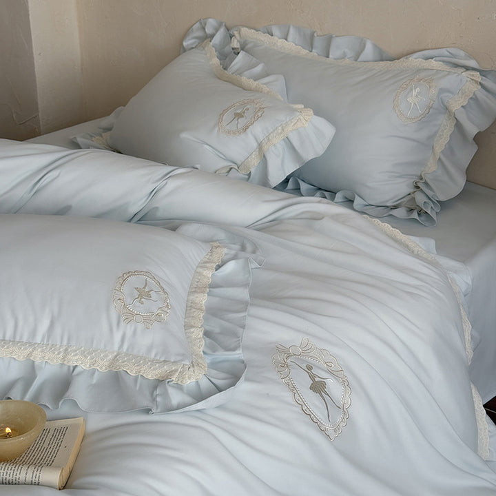 Luxury Ruffled Embroidered Cotton Duvet Cover Set