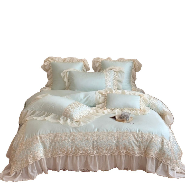 Luxurious lace bedding set with ruffles and frills