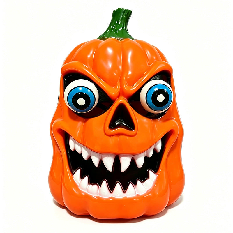 Scary Halloween pumpkin decoration figure with candy compartment, LED eyes and distinctive spooky face