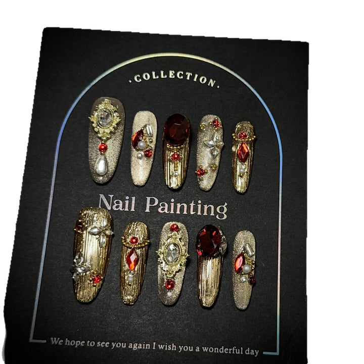 Luxurious Rhinestone-Embellished Press-On Nail Art