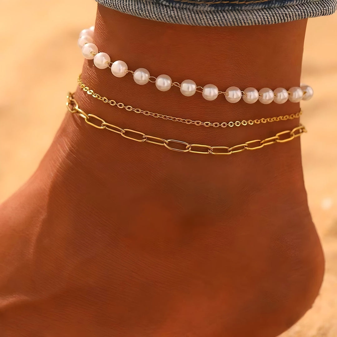 Elegant Layered Pearl and Chain Bracelet Set Stornfield
