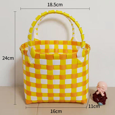 Handmade Basket Bag In Checked Design Stornfield