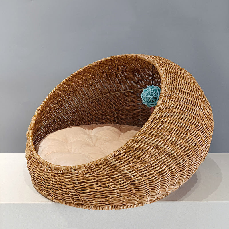 Cozy cat bed made of woven natural material Stornfield