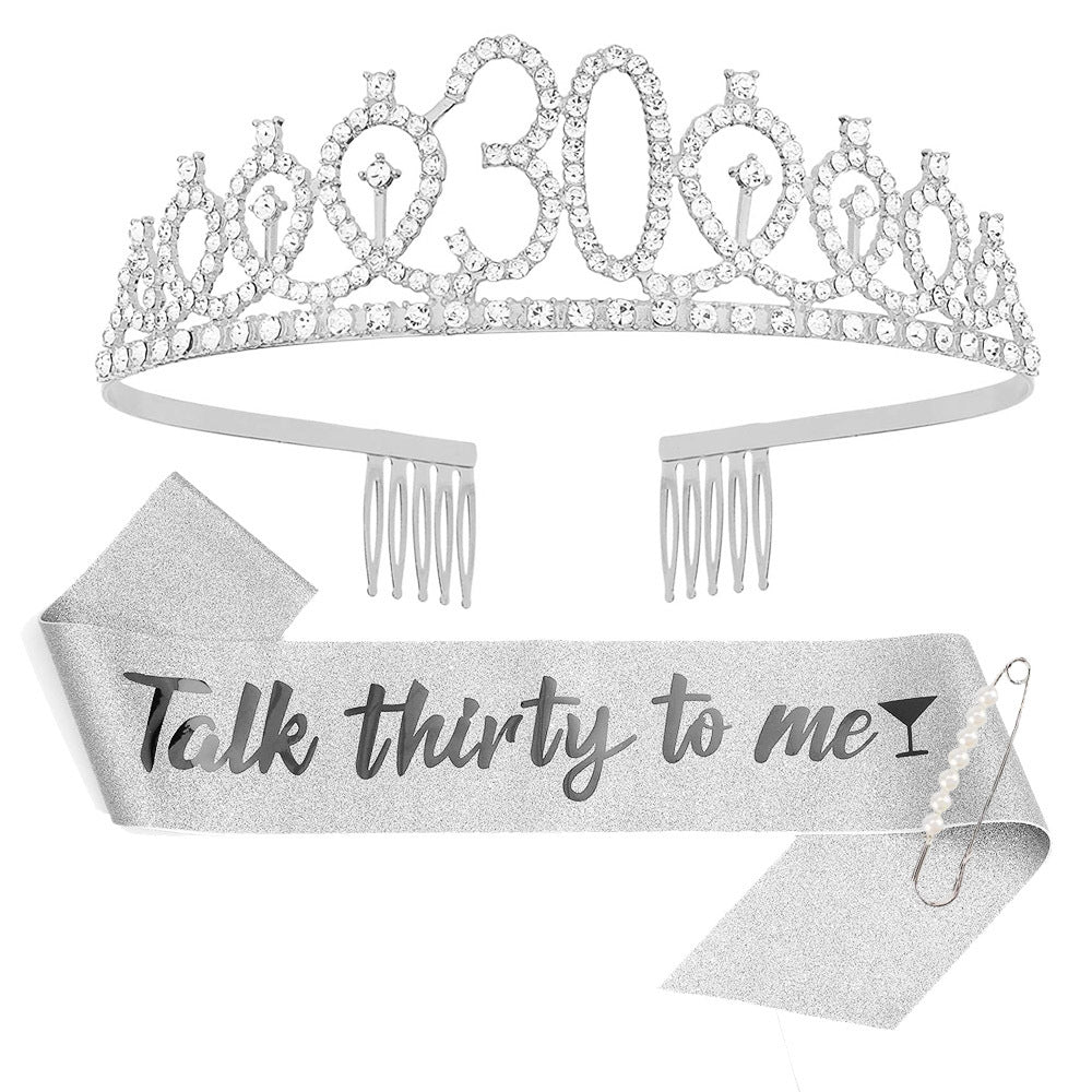 Ladies Sparkling Tiara with personalized 80th Birthday Inscription Stornfield