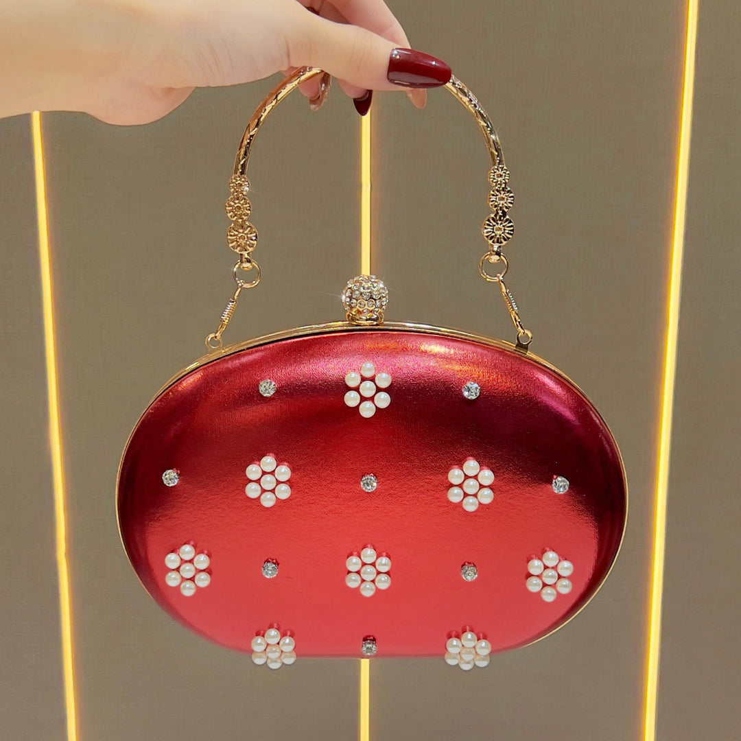 Vintage-Inspired Pearl-Embellished Evening Clutch