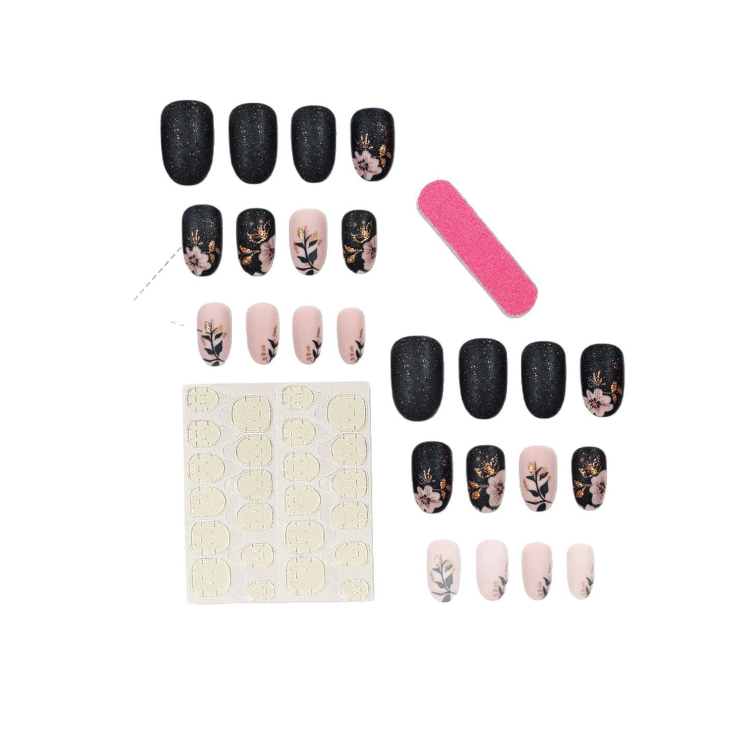 Professional Press-On Nail Set with Elegant Floral Design Stornfield