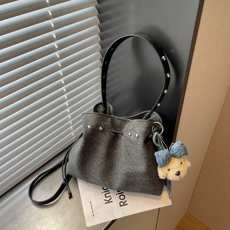 Charming Mini Bucket Bag with Cute Pendant