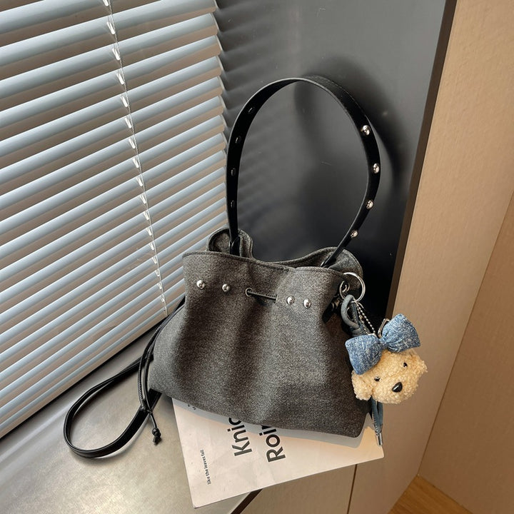 Charming Mini Bucket Bag with Cute Pendant