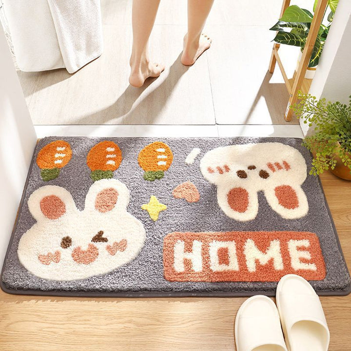 Cute Bunny-Themed Plush Bathroom Rug