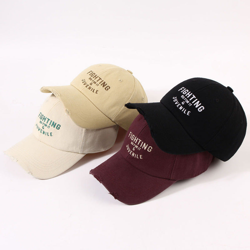 Women's Distressed Cotton Cap with Motivational Embroidery Stornfield