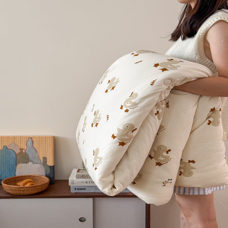 Plush Quilted Cat-Print Comforter Duvet for Bed and Couch