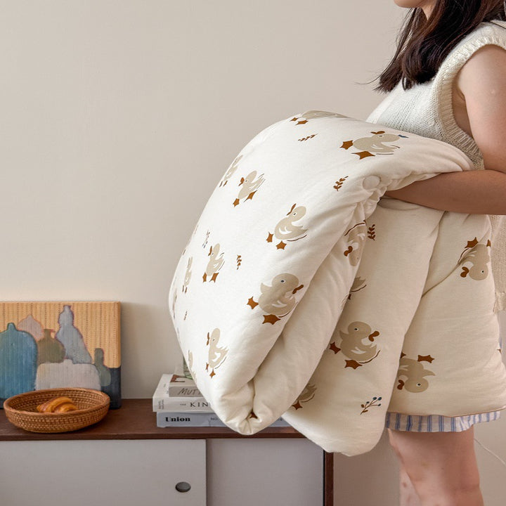 Plush Quilted Cat-Print Comforter Duvet for Bed and Couch