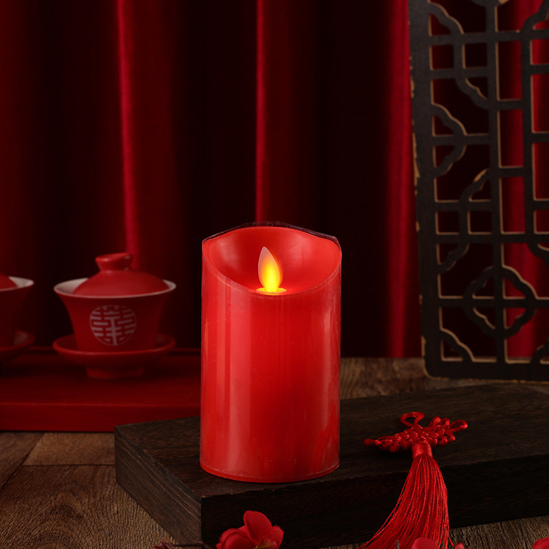 Realistic Wax-Look Flameless LED Pillar Candle with Flicker Flame and Drip-Edge Top