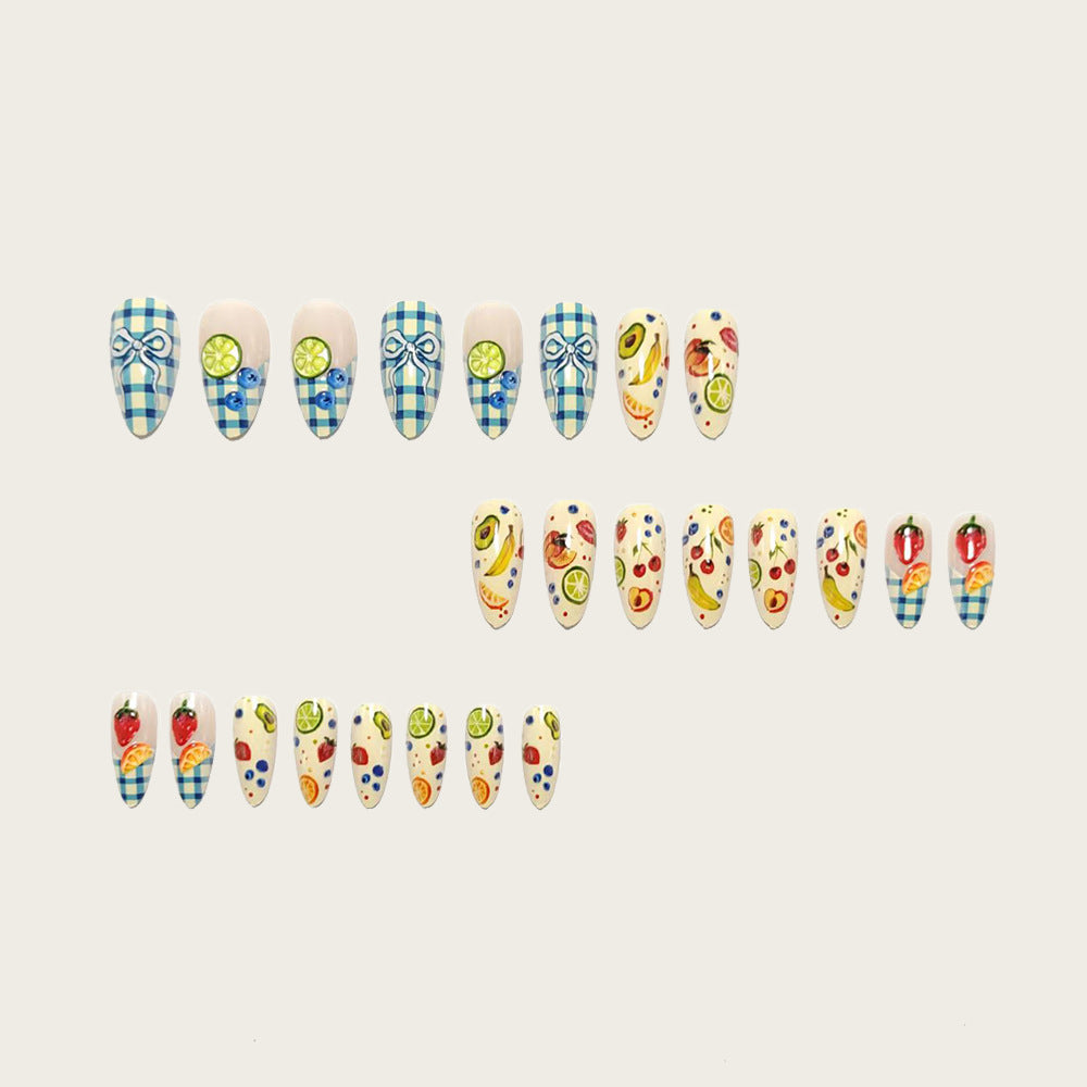 Artificial nails with fruity and checkered design Stornfield