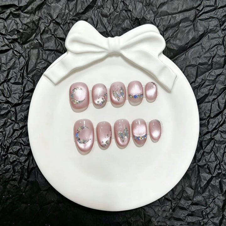 Decorative Press-On Nail Art Set with Butterfly and Gem Accents