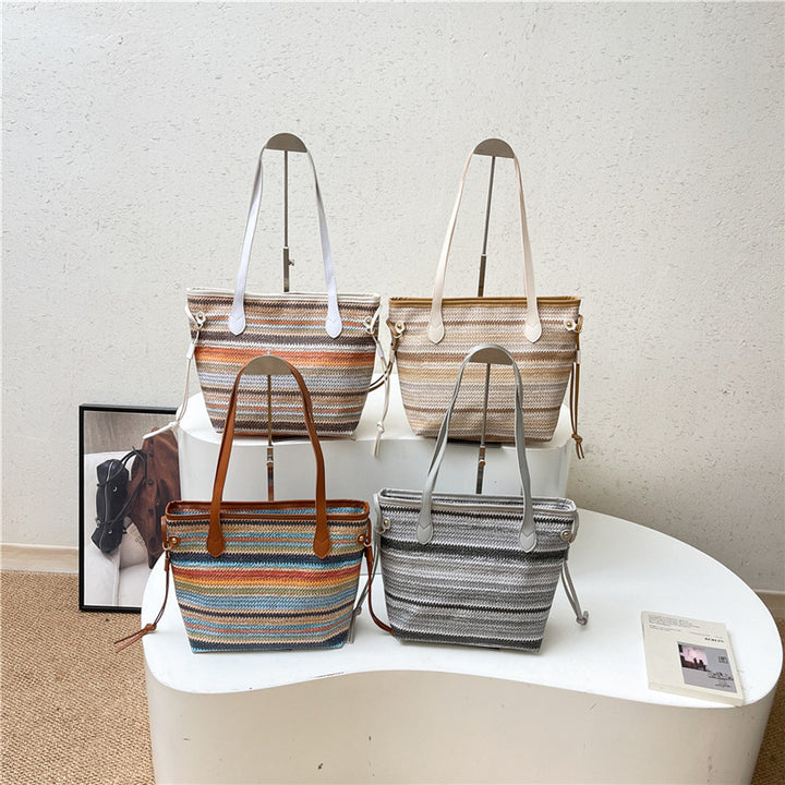 Striped Woven Tote Bag